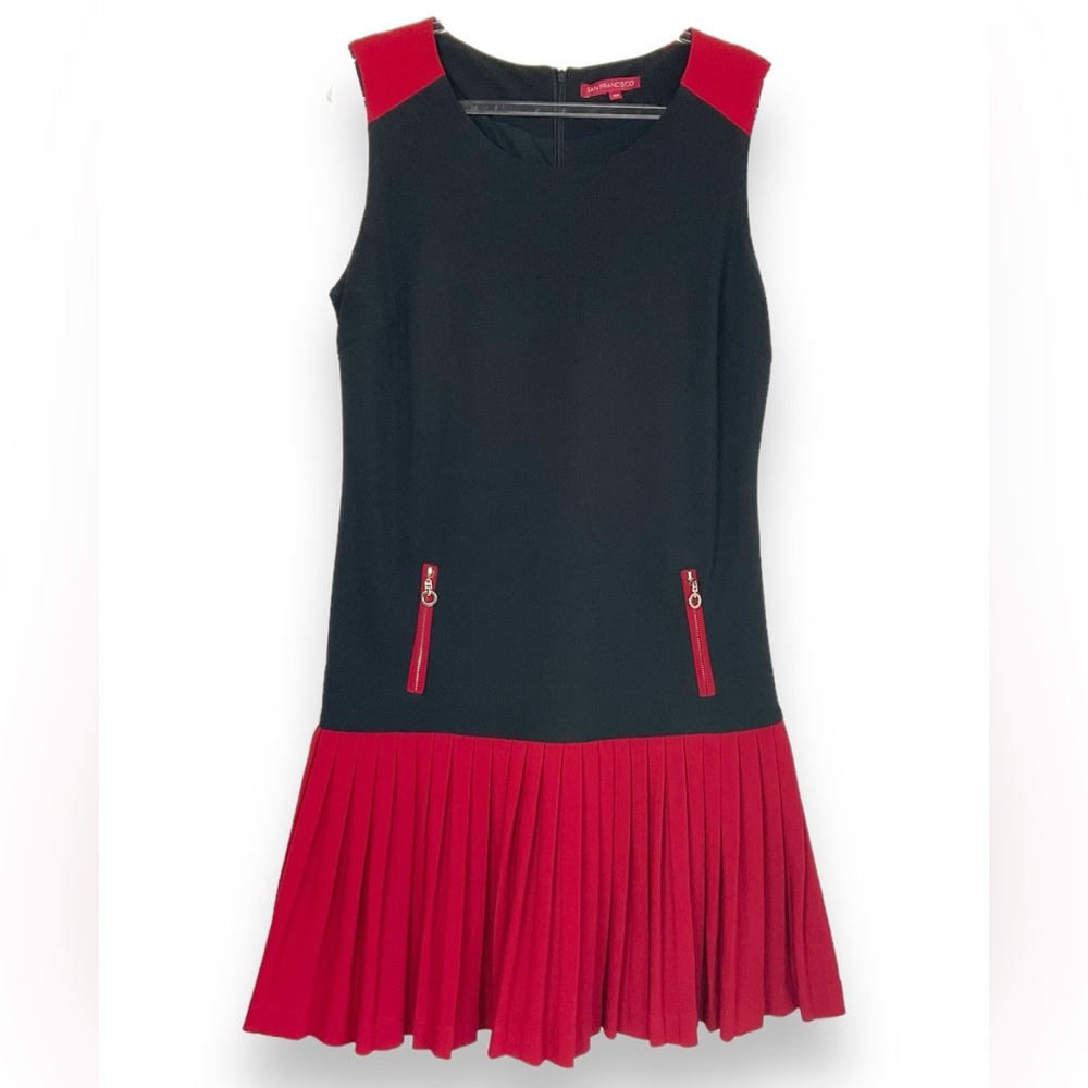 Vintage Dress Mod Tennis Retro Drop Waist Retro Black Red Sleeveless Size Medium - Picture 2 of 9